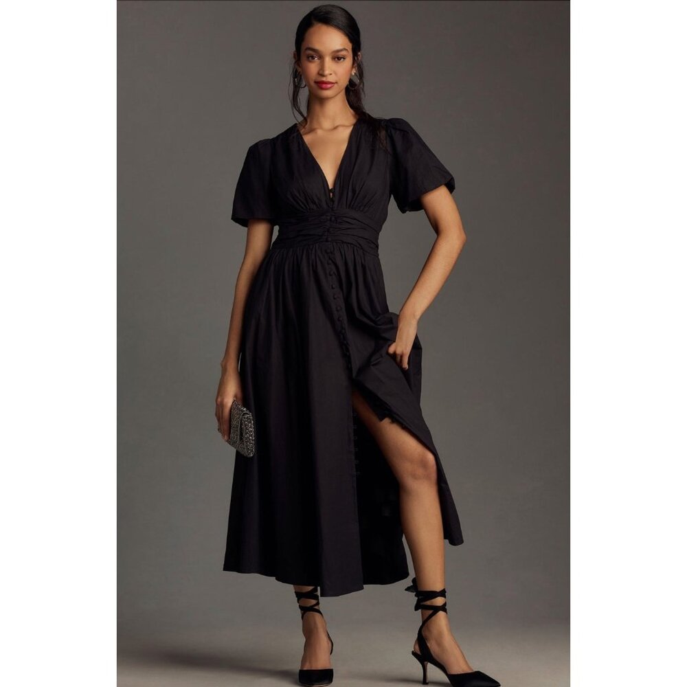Anthropologie The Katerina Button-Front Dress Black Size XS Somerset